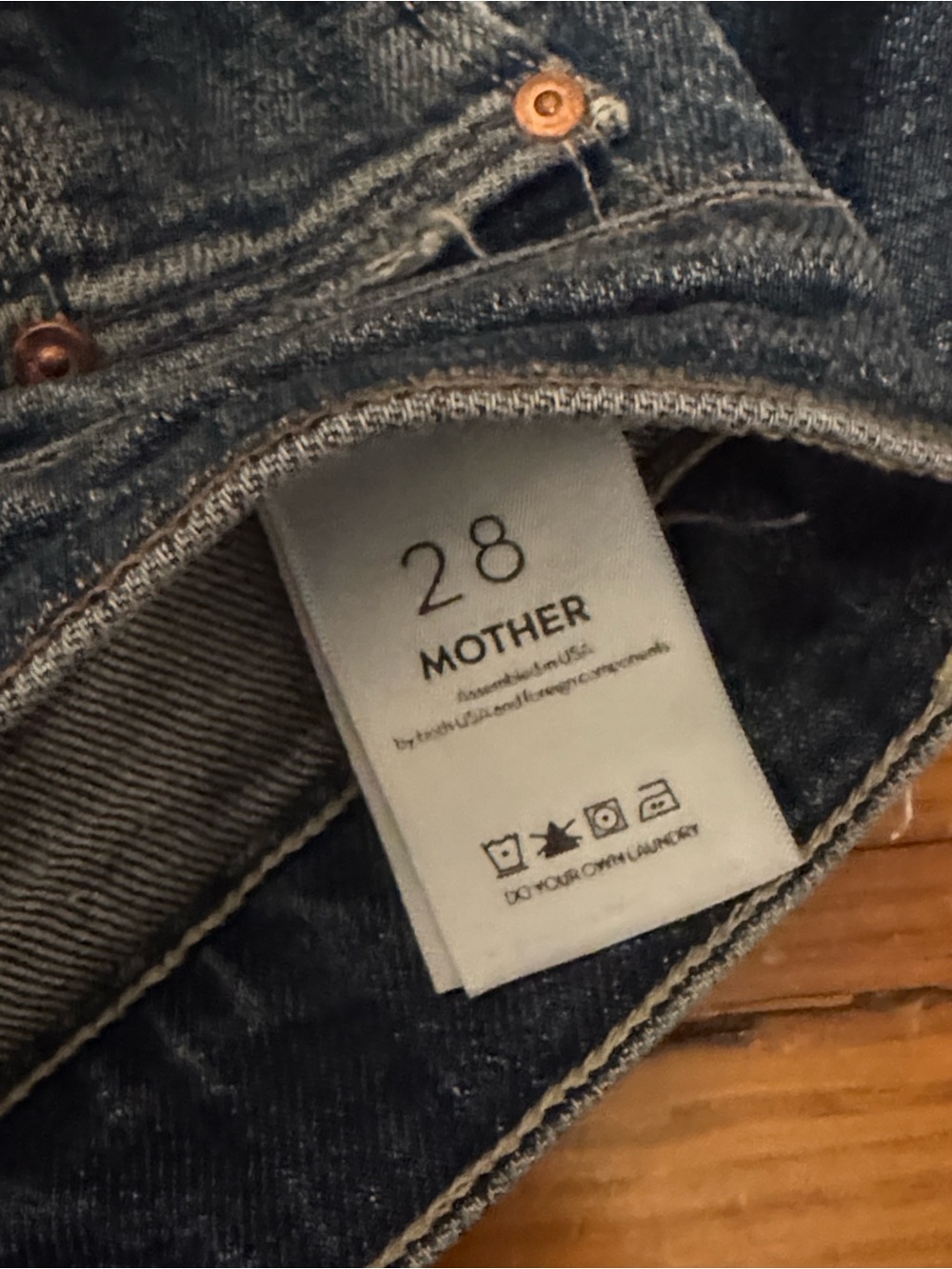 MOTHER Dark Blue Wide-Leg Distressed Jeans - Picture 3 of 4
